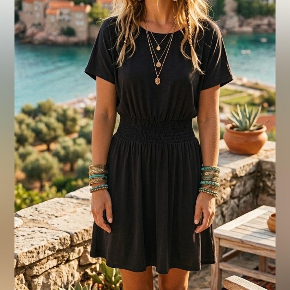 NWT Versona Black Mini Dress Size Small Casual Fit & Flare LBD